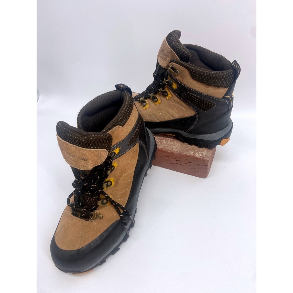 Lands End Mens Hiking Boots Tan Brown Suede Mid Top Trail Shoes 408487 Size 11D